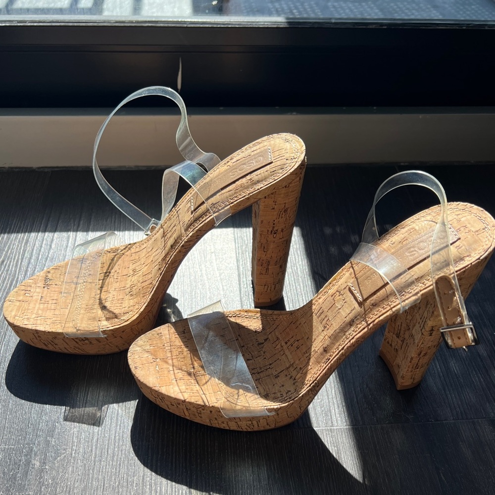 ASOS DESIGN Nutshell clear platform barely there heeled sandals in Cork